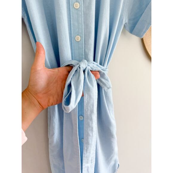 J.Crew Factory | NWT Linen-blend belted mini shirtdress in Light blue | Sz M - Picture 5 of 12